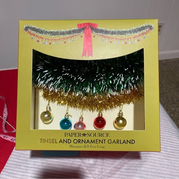 Other - Paper Source Tinsel and Ornament Garland - Festive Green and Gold